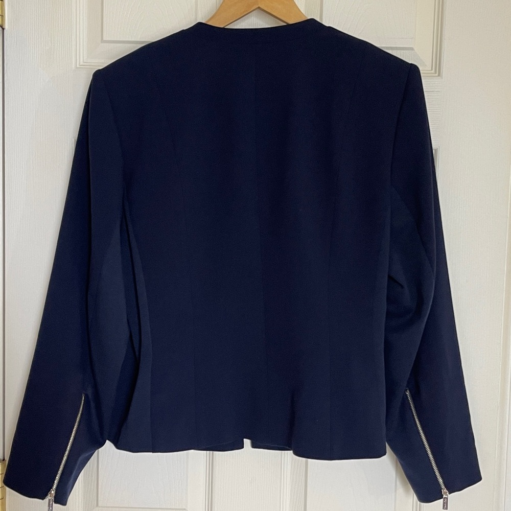 Calvin Klein Navy Blue Zip-Front Jacket w/ Silver Hardware | Size 18W - Picture 6 of 12